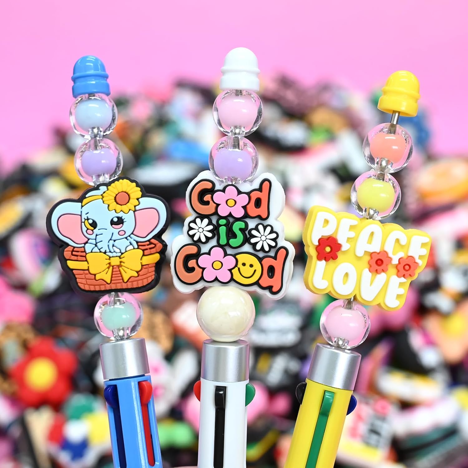 500Pcs Silicone Focal Beads Bulk, Different Random Mix Collections Teacher Character Animal Cartoon Focal Beads for Pens Keychains DIY Jewelry Making