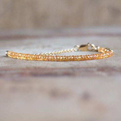 orange sapphire bracelet, september birthstone, sapphire jewellery, genuine gemstone jewelry, handmade jewellery, wife gift 3mm