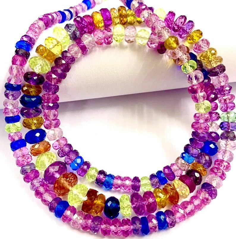 Natural Multi Sapphire roundelle facated Beads 5-8 MM 28 inch Long String Jewelry Making Gemstone Beads for Necklace Bracelet