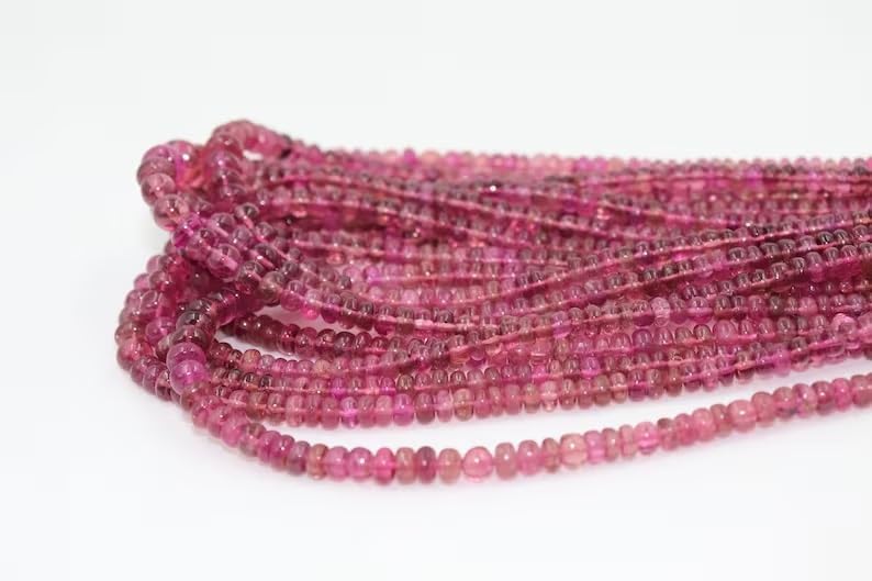 AAA+ Pink Tourmaline Smooth Rondelle Beads 4-6MM Pink Tourmaline Gemstone Plain Rondelle Beads Strand for Jewelry Making