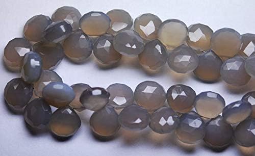 8 Inch Long Strand,Grey Chalceny Faceted Heart Shape Briolettes,10-11MM Superb Code-HIGH-56687