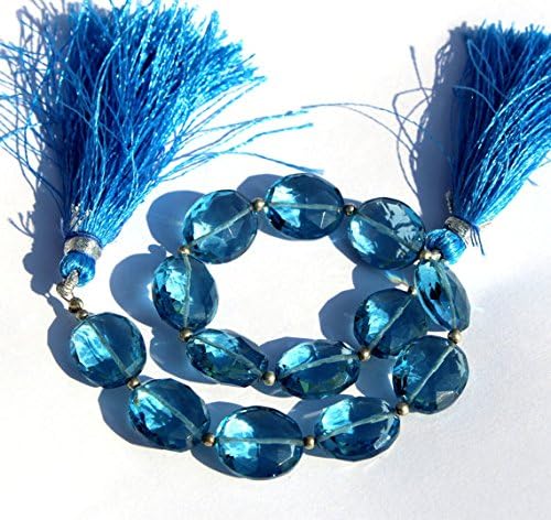 13 inch natural beads strand of 12x14mm faceted oval blue quartz gemstone briolletes beads for DIY jewelry - necklace, bracelet, earring, ring.
