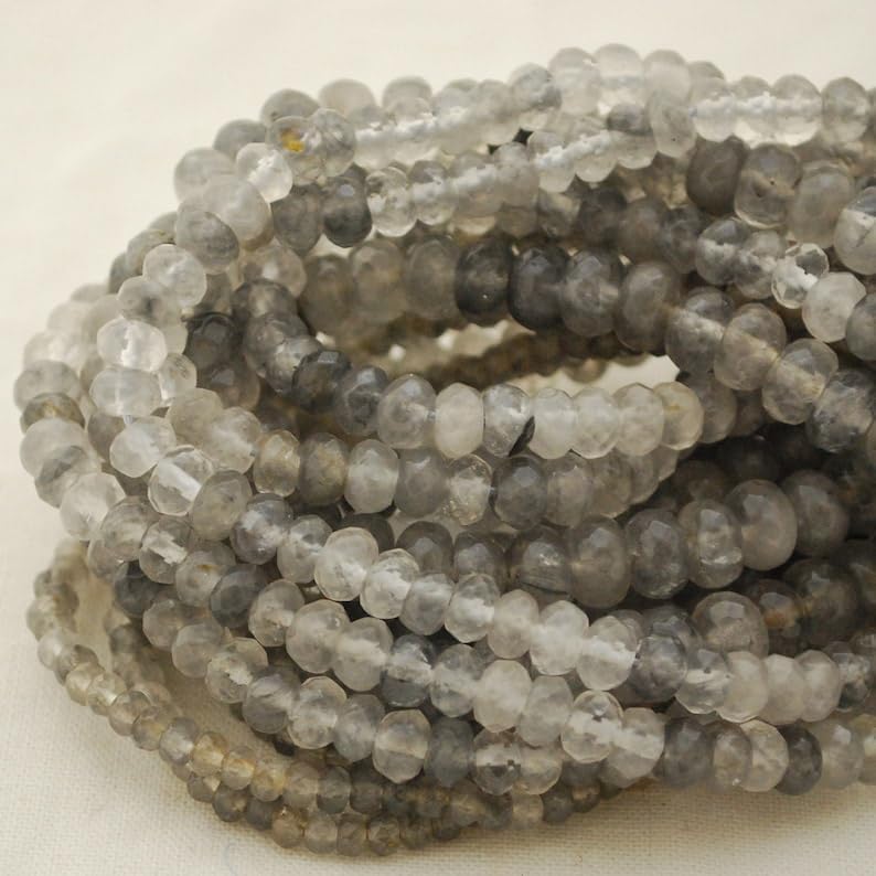 13 inch Strand of Natural gem Gray Quartz, 8x6mm rondelle Faceted Beads for DIY Jewelry Making. | Beads_03980