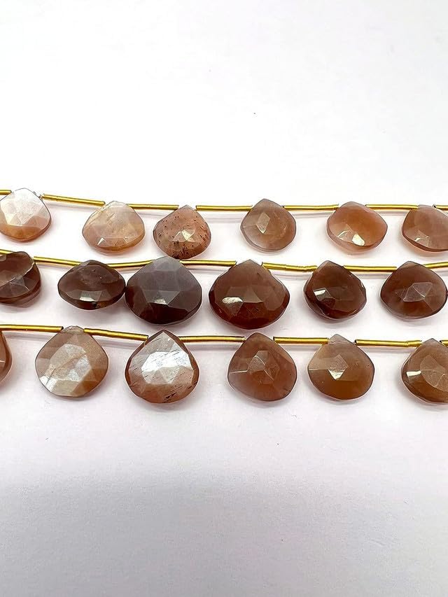 1 Strand Natural Grey Moonstone Chocolate Shade 15 Pieces Beads Size 9x9-14x14mm Shape Heart Cut Faceted Making, Beading & Craft Supplies CHIK-STRD-76671