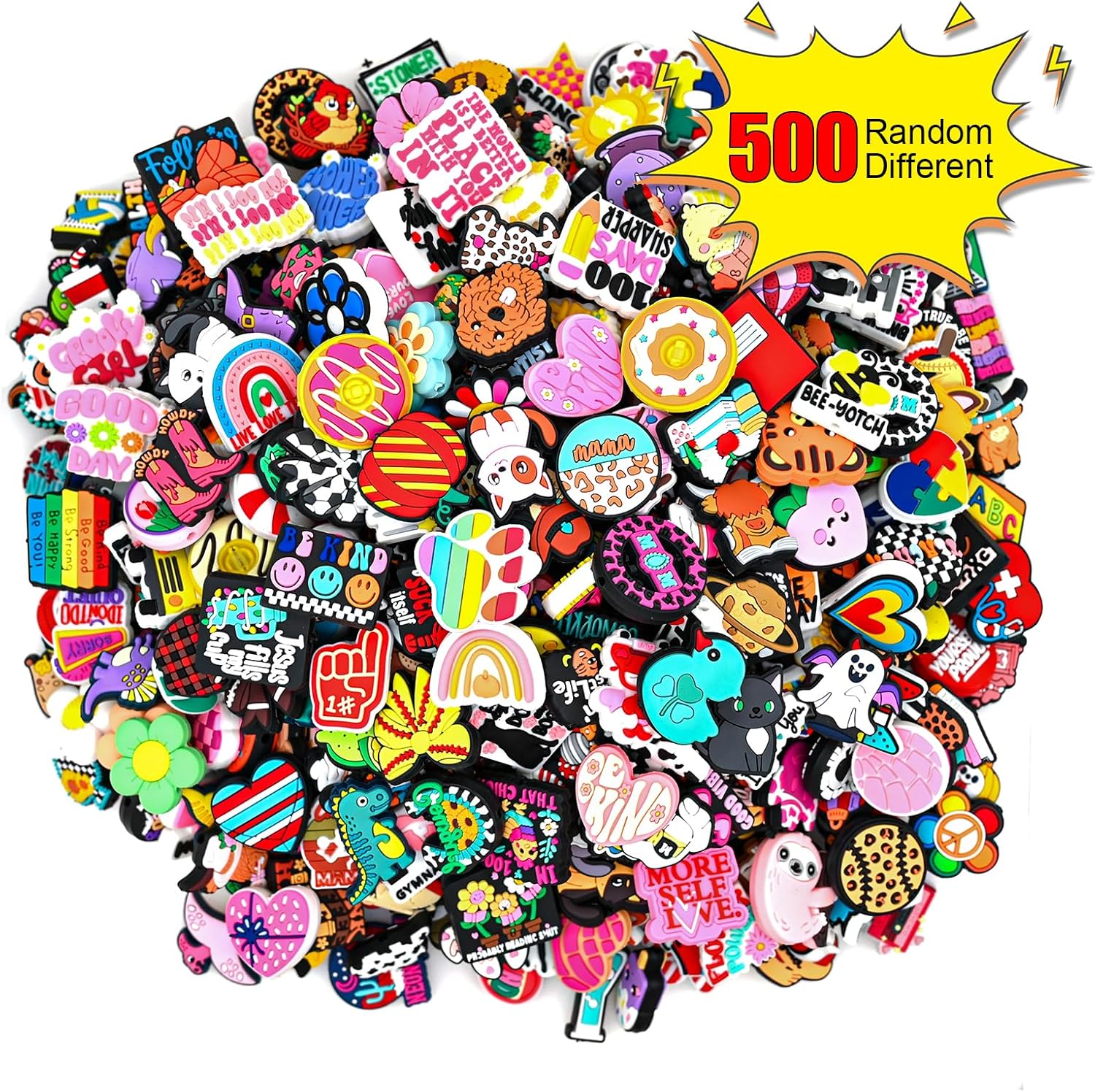 500Pcs Silicone Focal Beads Bulk, Different Random Mix Collections Teacher Character Animal Cartoon Focal Beads for Pens Keychains DIY Jewelry Making