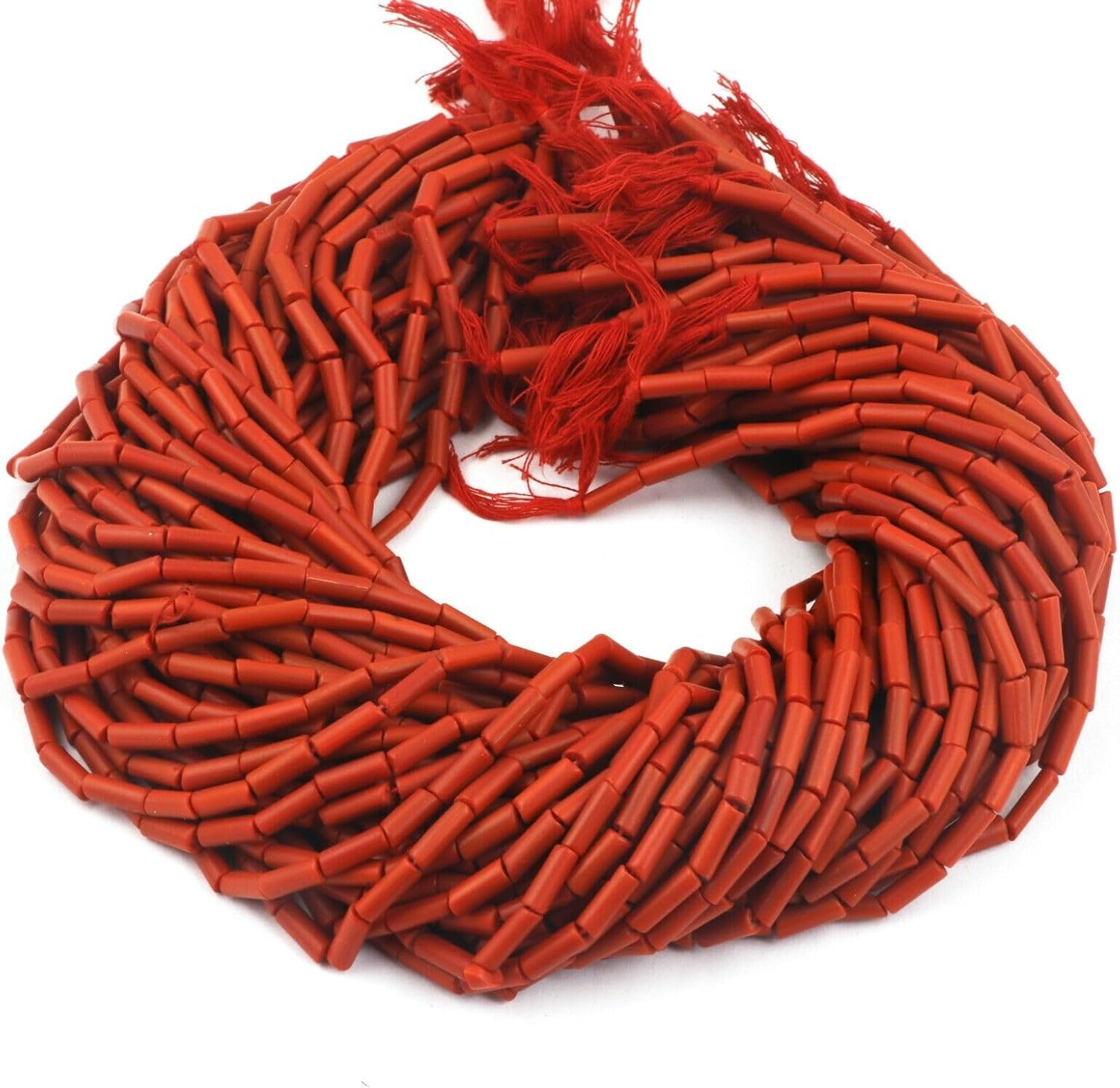 Red Coral Tube Shape 4x9 mm Smooth Plain Beads 13