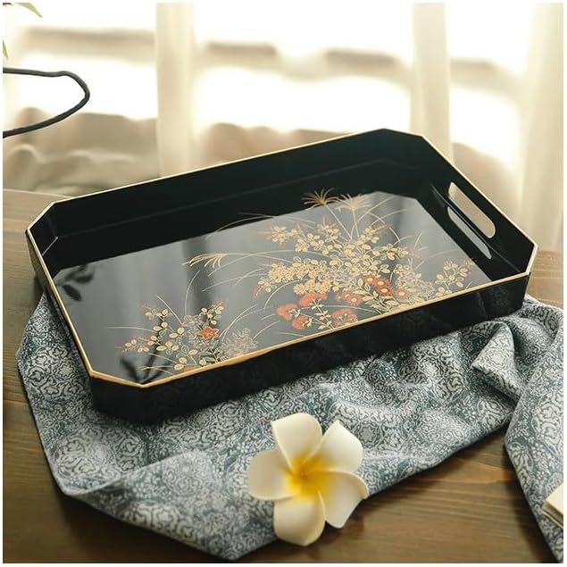 Tray Front Heavy Lacquerware Long Hand Tray Japanese Style Hand-Painted Fruit Tray Wedding Housewarming Gift Tea Tray Serving Trays(B)