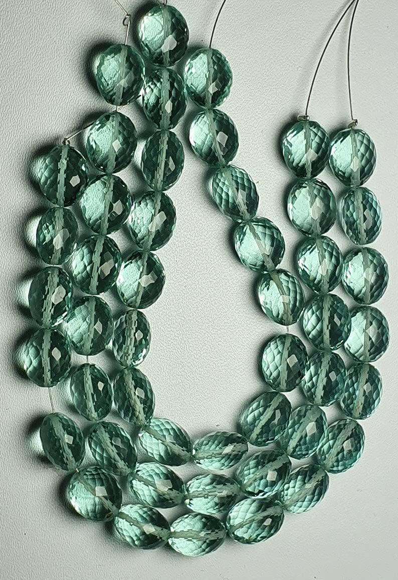 13 inch Strand of Natural gem Green Amethyst Quartz, 9x11mm Round Faceted Beads for DIY Jewelry Making. | Beads_04068