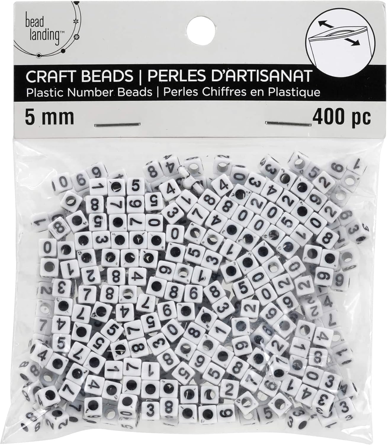 Bead Landing White Number Acrylic Cube Beads, 5mm, 12 Pack