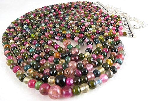Natural 7 Line MULTI TOURMALINE Rondelle BEADS Necklace 22 INCHES 8.5MM TO 4.5MM