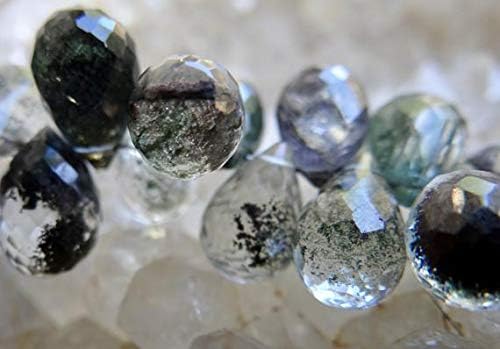 moss garden lodolite phantom quartz | 3d faceted pear teardrop briolettes | 10.5x6.5-12x7mm | sold individually & in matched pairs