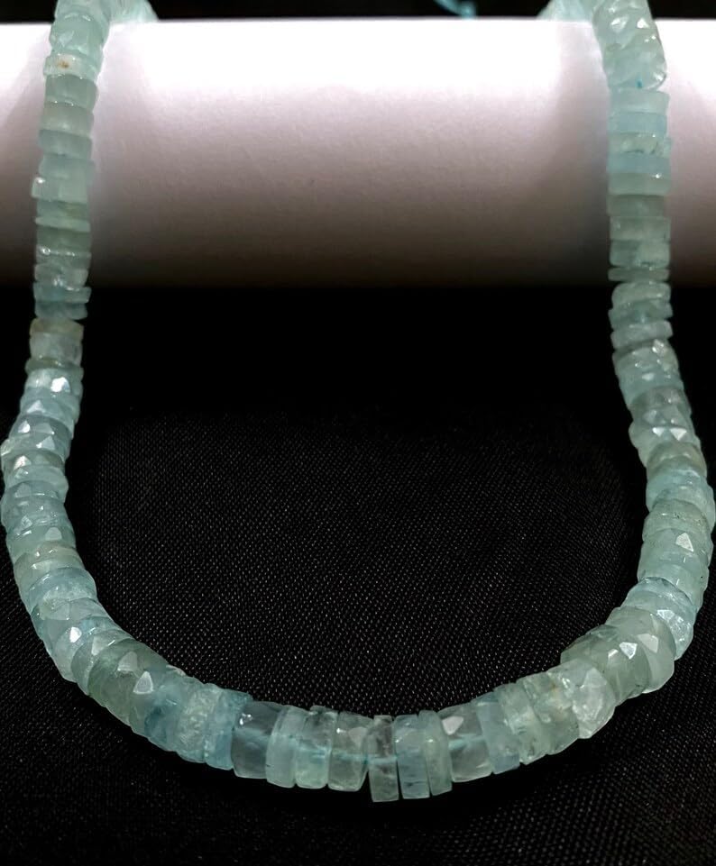 Natural Aquamarine RONDELLE Faceted Beads 6X7 16 inch Long String Jewelry Making Gemstone Beads for Necklace Bracelet