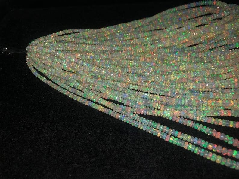 Ethiopian Opal Faceted Rondelle Beads AAA+ Opal Faceted Rondelle Beads 3-5 mm Flashy Ethiopian Opal Rondelle Beads for Making Jwelery
