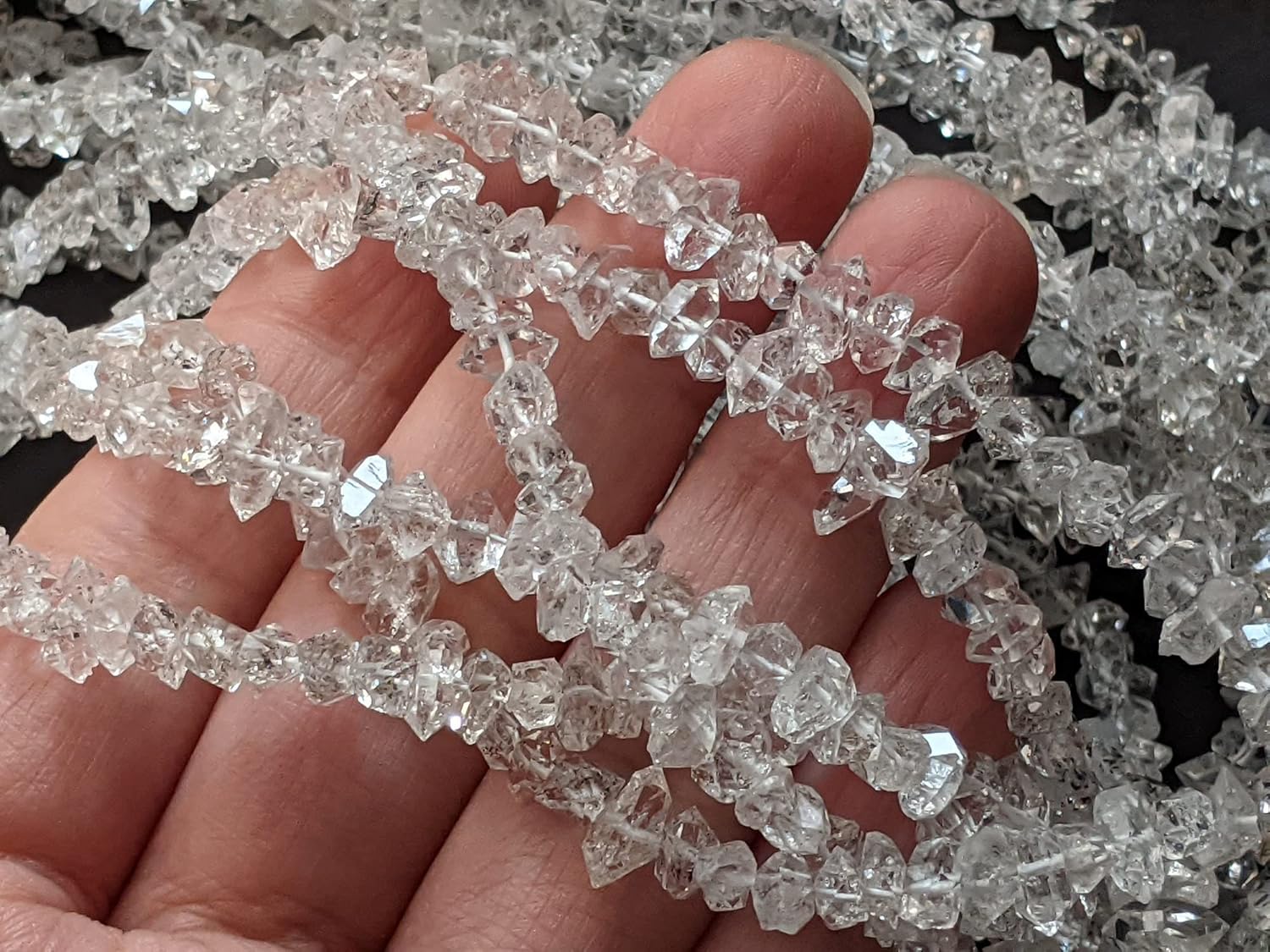 Clear Herkimer Diamond Beads, 5-6 mm Natural Center Drilled Clear Raw Herkimer Diamond Quartz Nuggets For Jewelry (4 IN To 16 IN) - Asg56