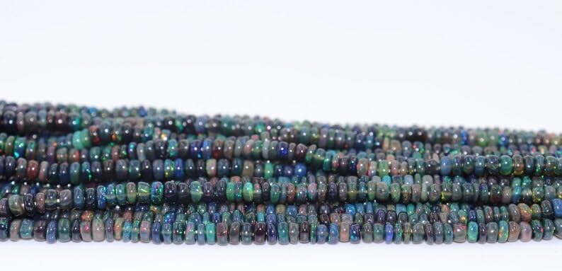 AAA+ Black Opal Smooth Rondelle Beads 3.5-5.5 mm Black Opal Plain Beads Fire Opal Beads Flashy for Making Jwelery