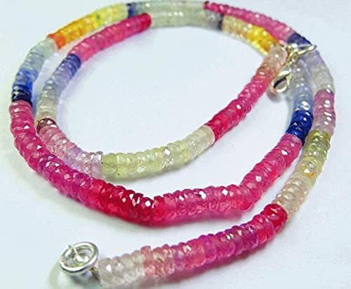 BEADS GEMSTONE 1 Strand Natural 17 inch stands Extremely Super Finest, AAA Multi color Sapphire Faceted Shape Tyre Cut Beads Wheel Cut Beads Necklace 4 MM Code-HIGH-22430