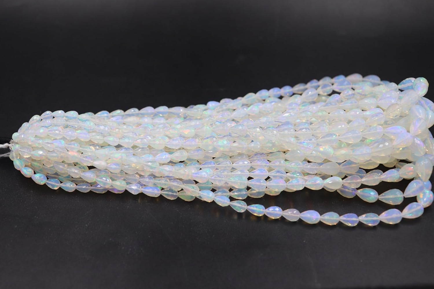 AAA Ethiopian Opal Faceted Teardrop Beads, Natural Iridescent Briolette Cut, 7-9mm, Straight Drill for Jewelry Making