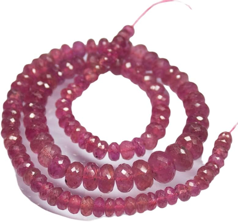 13 inch Strand of Natural gem Pink Sapphire, 7mm Rondelle Faceted Beads for DIY Jewelry Making. | Beads_06379
