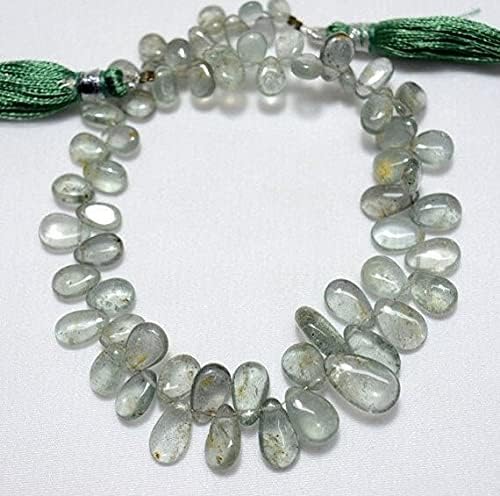 Moss Aqua Pear, Plain Pear, Moss Aquamarine Briolettes, 6x4mm to 8x13mm Approx, 4.5 Inches Strand, 31 Pieces