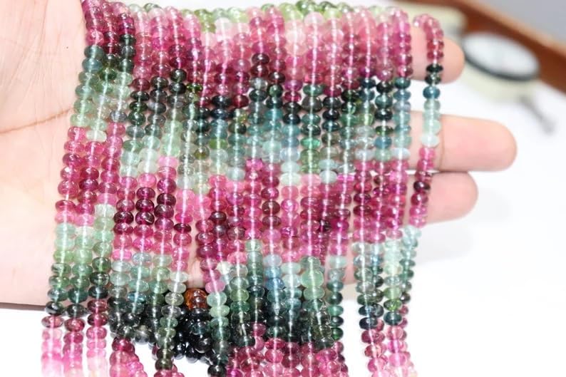AAA+ Quality Multi Tourmaline Smooth Rondelle Beads 6mm Multi Tourmaline Smooth Rondelle Beads Plain Tourmaline Beads for Making Jwelery