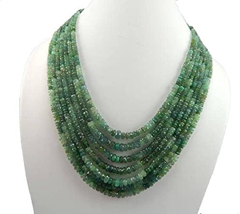 Green Emerald Necklace 17 inch Long Size 3-6 mm Rondelle Faceted Green Beads 7 Strands Necklace
