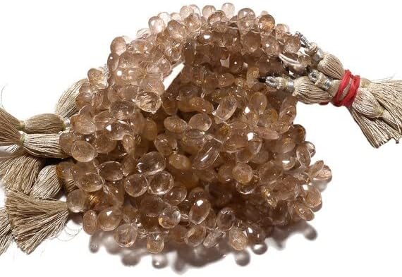 8 inch Strand of Natural Golden rutilated Quartz 11x8-4x6mm pear Faceted briolette Beads for DIY Jewelry Making. |BRIO_03453