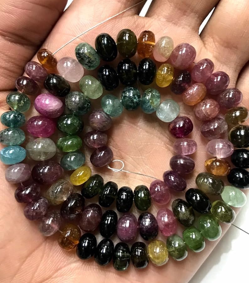 Natural Multi Tourmaline roundelle Smooth Beads 6-7 MM 18 inch Long String Jewelry Making Gemstone Beads for Necklace Bracelet