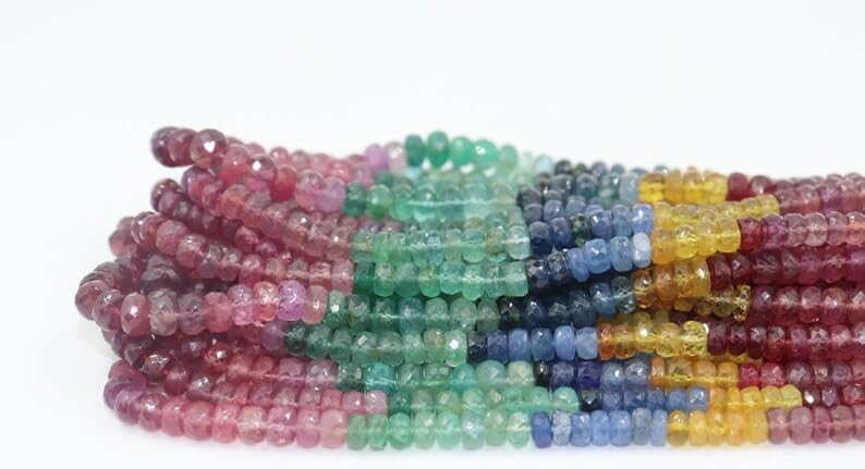 Multi Precious Faceted Rondelle Beads 5.5-6.5 mm Multi Rainbow Beads Multi Sapphire Beads Rainbow Sapphire Beads