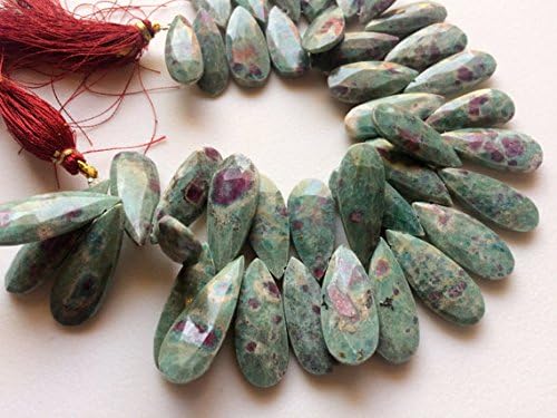 1 Strand Natural Ruby Zoisite Faceted Pear Beads, Pear Briolettes, Ruby Zoisite Necklace, 4 Inch, 9x23mm - 12x26mm