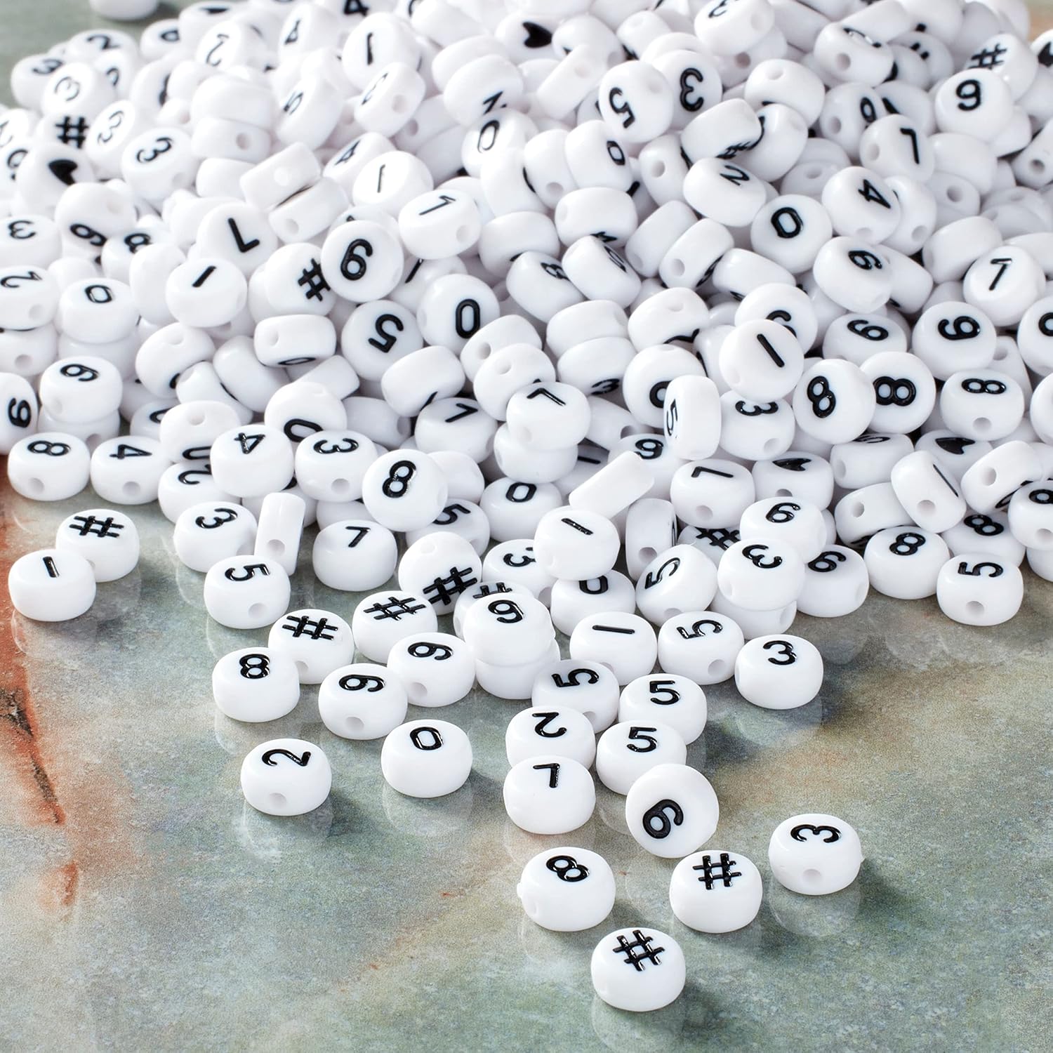 Bead Landing White & Black Number Acrylic Circle Craft Beads, 7mm, 12 Pack