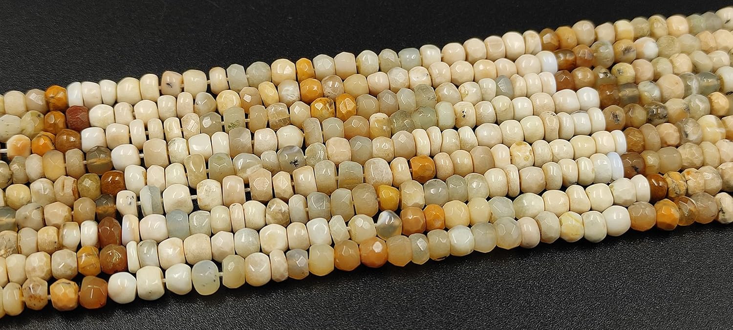 Hanumat Gems Lot of 10 Strands Peruvian Yellow Opal Rondelle Faceted Gemstone Beads,Peruvian Opal Faceted Beads,Peruvian Opal Rondelle Beads,5.00-6.00 MM Beads,13 Inches Strand.