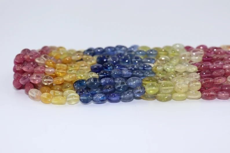 Natural Sapphire Smooth Oval Shape Beads 5x7-6x8mm Multi Sapphire Beads for Jewelry Making