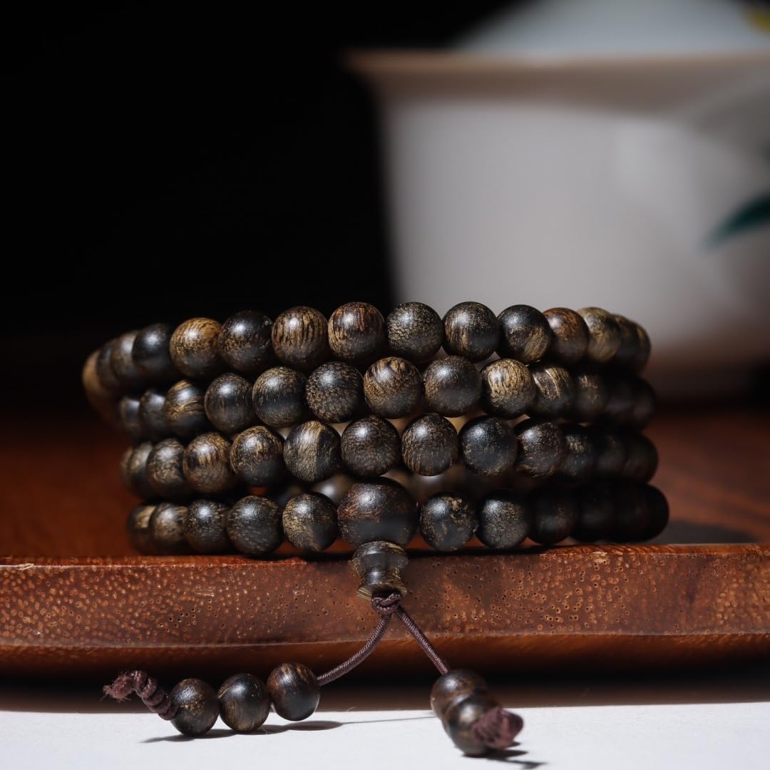 Vietnam Nha Trang White Agarwood Burl Old Material 6mm*108 Beads Delicate Jade-Like Full Grain Sinking Grade