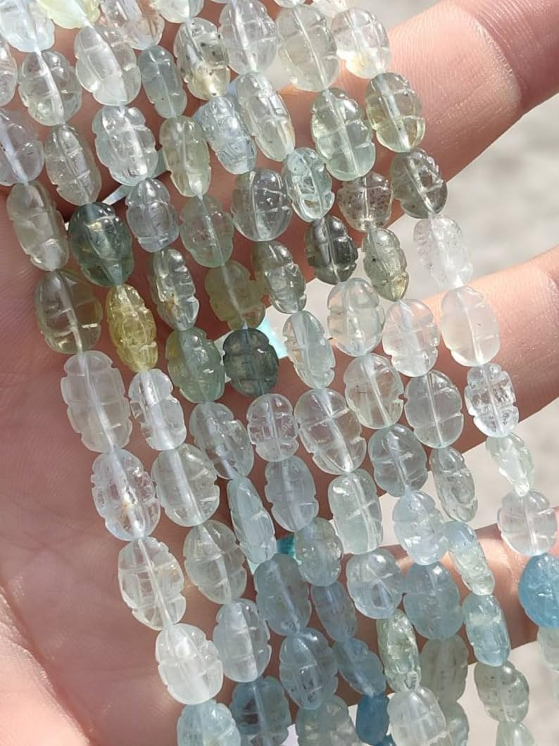 Natural Aquamarine Melon Smooth Beads 8x10-9x12 mm 16 inch Long String Jewelry Making Gemstone Beads for Necklace Bracelet