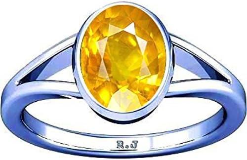 Ramneek Jewels Divya Shakti 10.25-10.50 Carat Yellow Sapphire Ring (Pukhraj Stone Silver Ring) 100% Original AAA Quality Gemstone