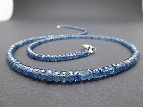 AAA++ Rare Quality Fine Blue Sapphire Necklace Sapphire Silver Plated/Gemstone Necklace Birthstone March Exclusive Birthday Natural Gemstone Jewelry presetn 4.9mm to 4mm 46cm Code- WAR2557