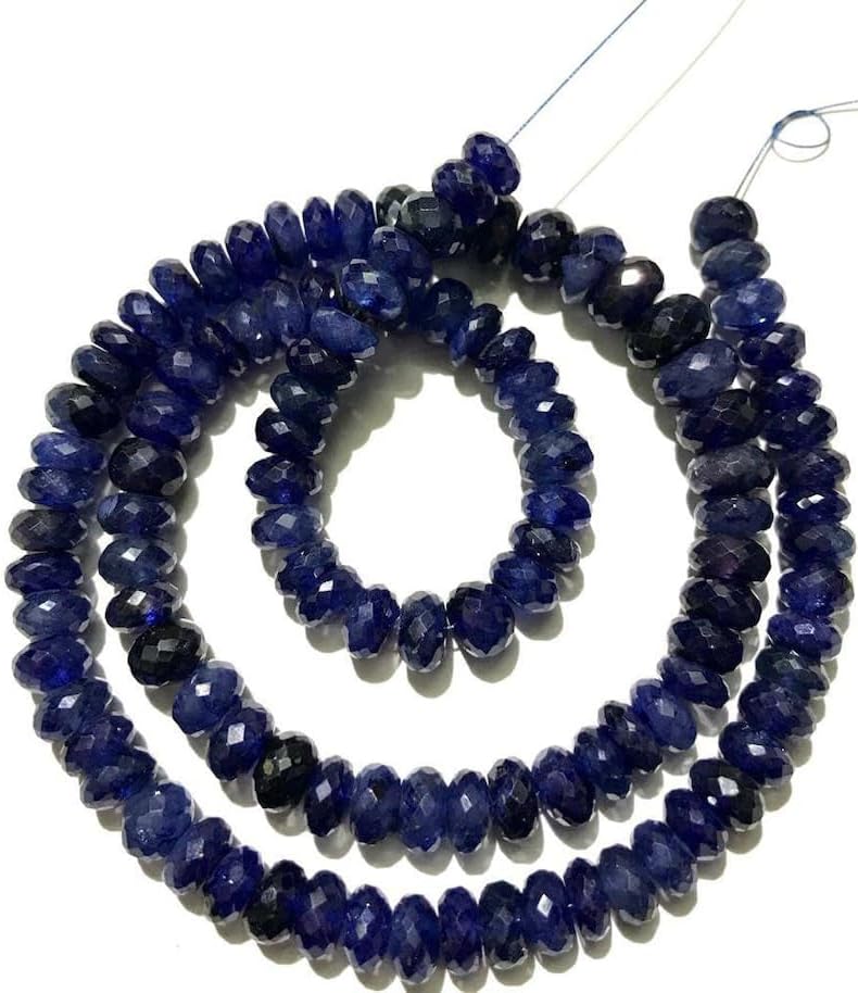 Natural Blue Sapphire roundelle facated Beads 7-9 MM 18 inch Long String Jewelry Making Gemstone Beads for Necklace Bracelet