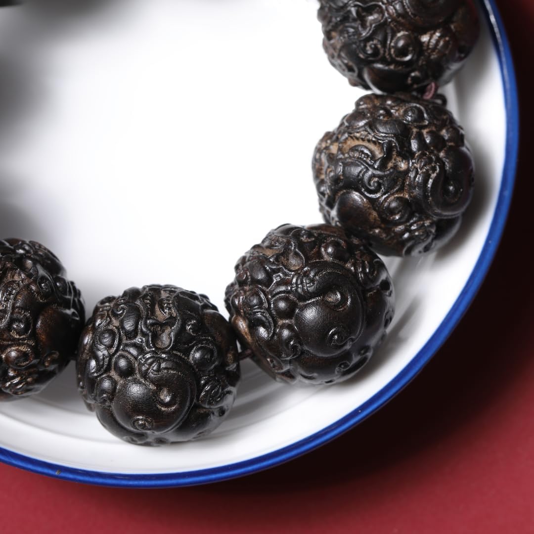 Daraqan Agarwood 25mm*10 Beads Single-Circle Rosary Wood Carving Pendant