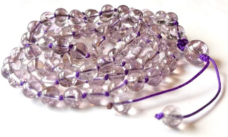 Natural Himalayan Azeztulite Quartz 8mm-14mm 108 Mala Beads, Spiritual, Meditation Beads, Reiki, Japa Mala, Buddhist Prayer Beads, Yoga Bracelet, healing beads LKMALA-RRGU-1020