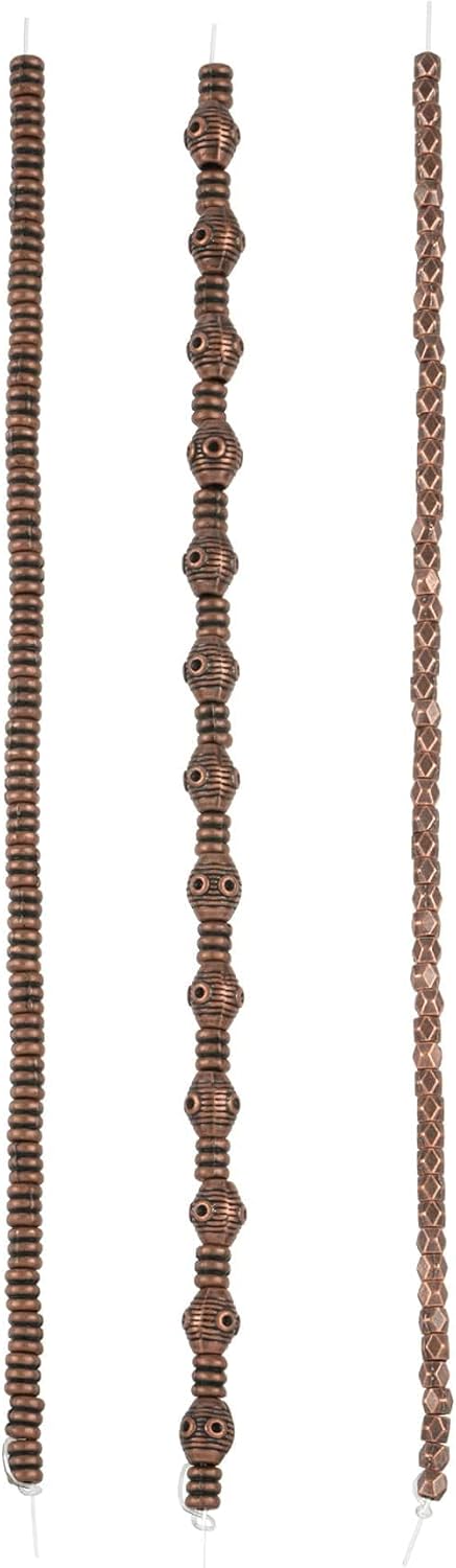 Bead Landing Oxidized Copper Metal Mixed Beads (3mm–8mm) – 36 Strings of Nickel-Free Zinc Alloy Beads for Jewelry Making, Bracelets, Necklaces & DIY Crafts, 12 Pack