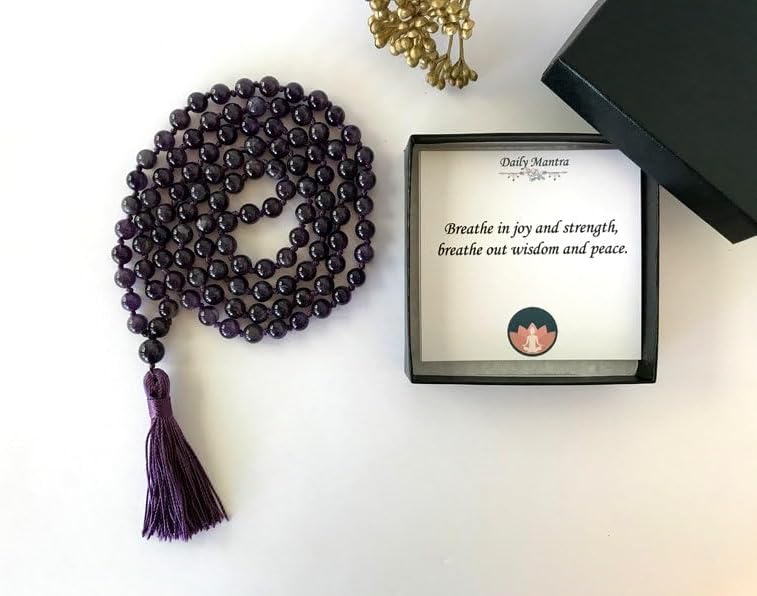 Natural Root Chakra AMETHYST 8mm 108 Mala Beads, Spiritual, Meditation Beads, Reiki, Japa Mala, Buddhist Prayer Beads, Yoga Bracelet, healing beads LKMALA-RRGU-1331