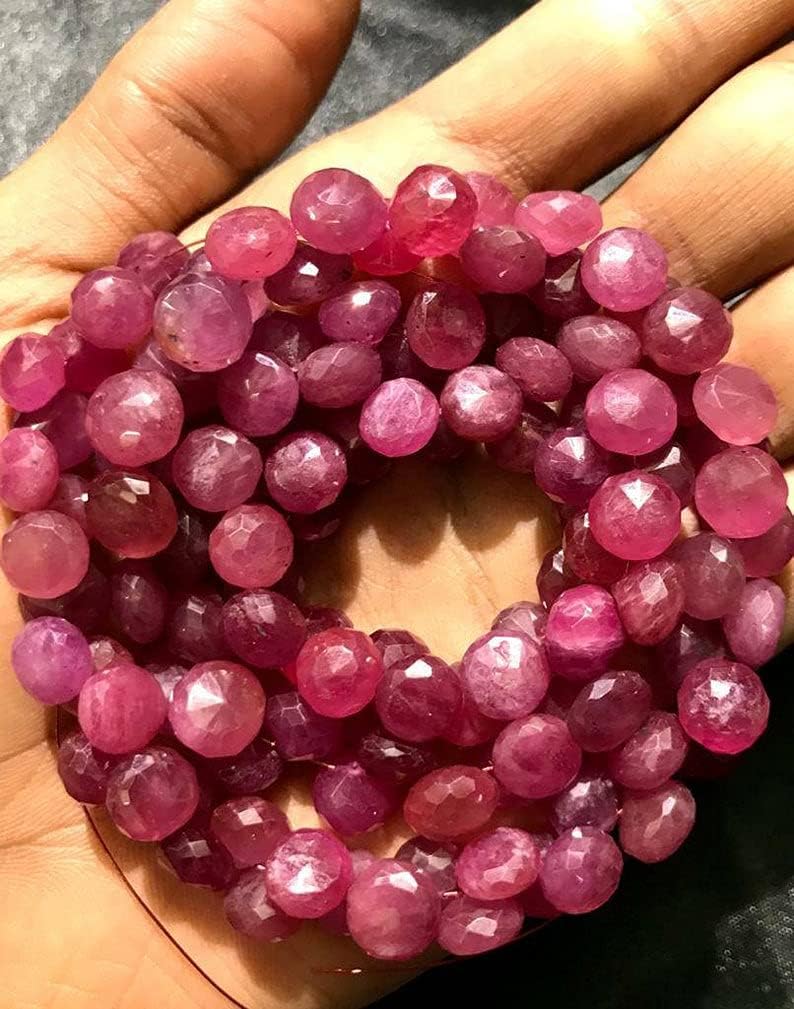 Natural Natural Pink Sapphire Onion facated Beads 8-9 MM 18 inch Long String Jewelry Making Gemstone Beads for Necklace Bracelet