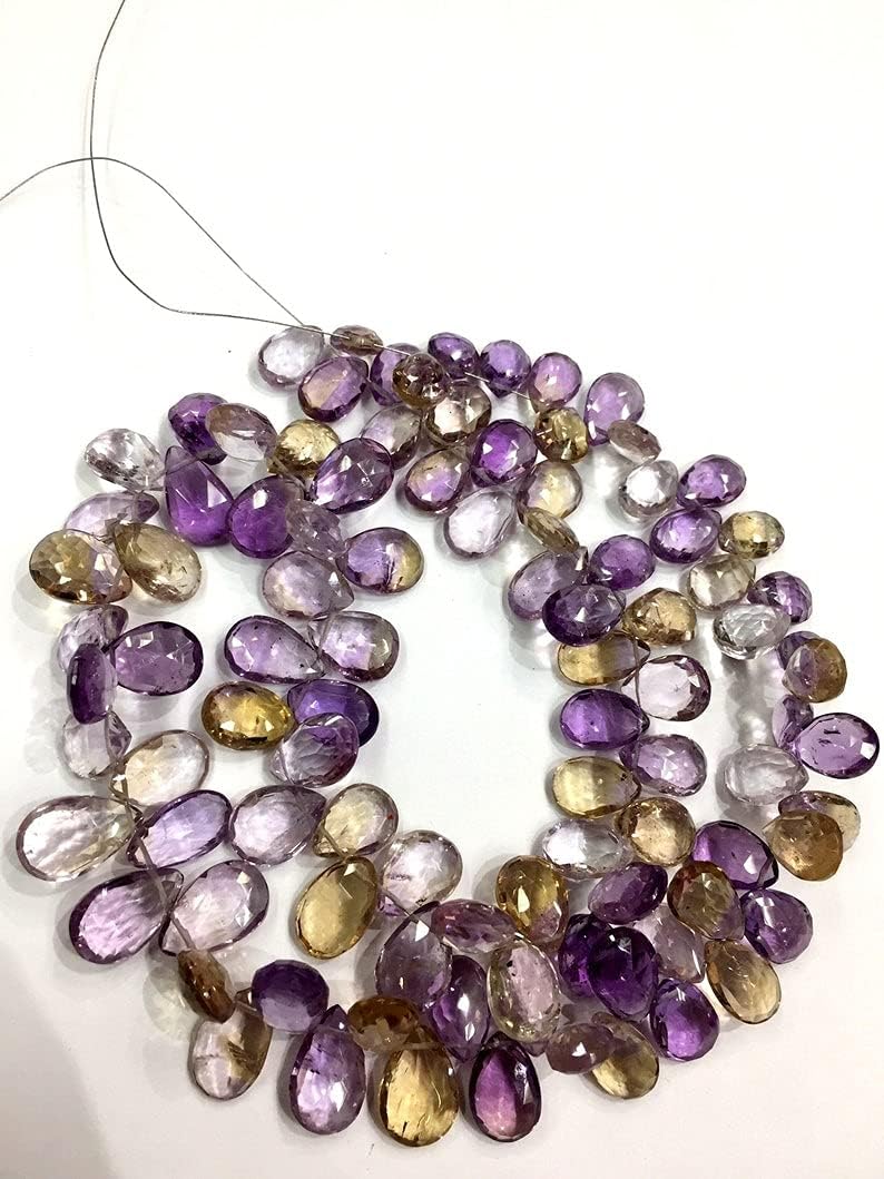 8 inch Strand of Natural Ametrine 8-10mm pear Faceted briolette Beads for DIY Jewelry Making. |BRIO_00383