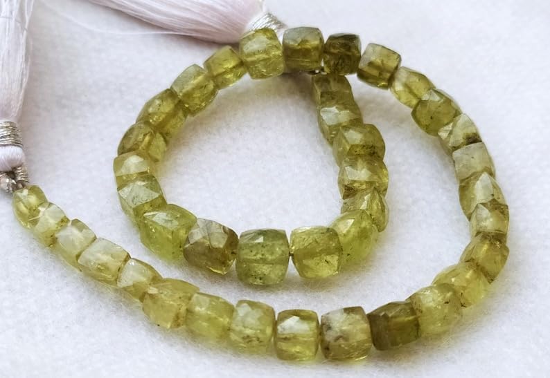 13 inch Strand of Natural gem Green Vessonite, 3.5-5mm Box Faceted Beads for DIY Jewelry Making. | Beads_04559