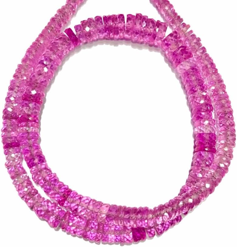 Natural Pink Sapphire tyre facated Beads 6-8 MM 18 inch Long String Jewelry Making Gemstone Beads for Necklace Bracelet