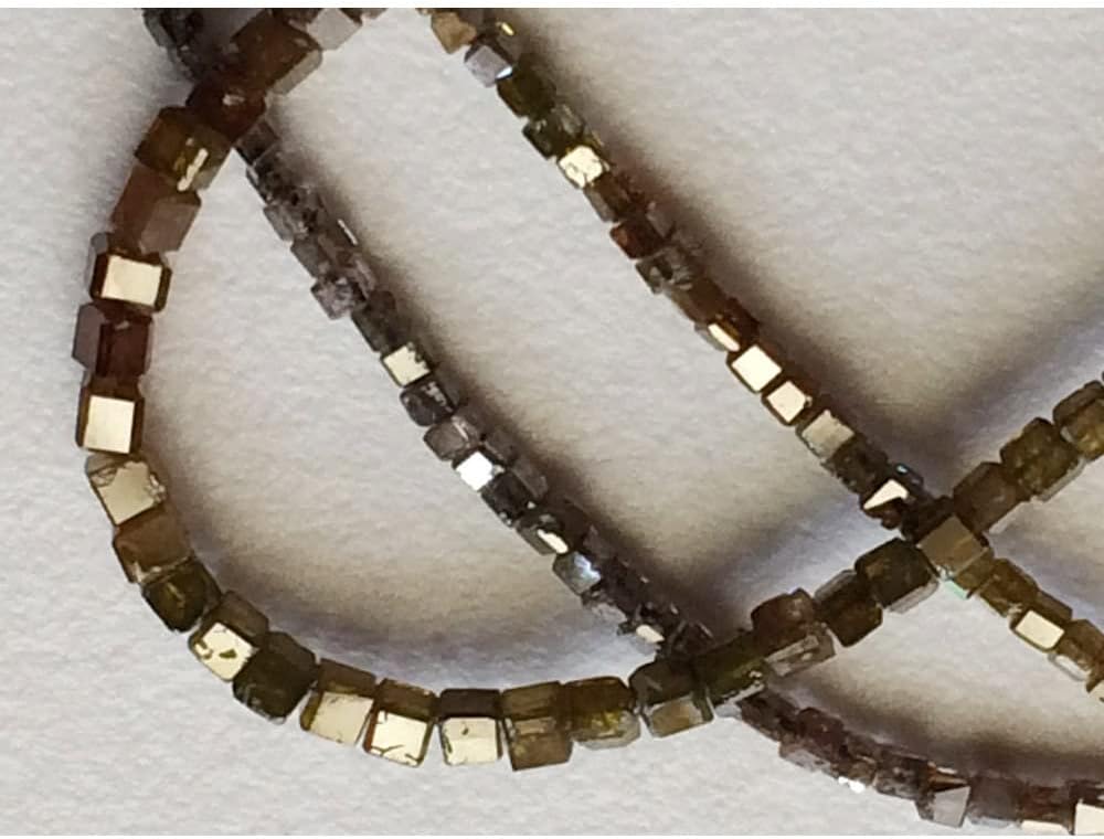 1.5mm To 2.5mm Brown Sparkling Faceted Diamond Box Cubes, Diamond Box Beads Conflict Free Faceted Cube Diamonds For Jewelry (4IN To 16IN), 1.5 MM - 2.5 MM