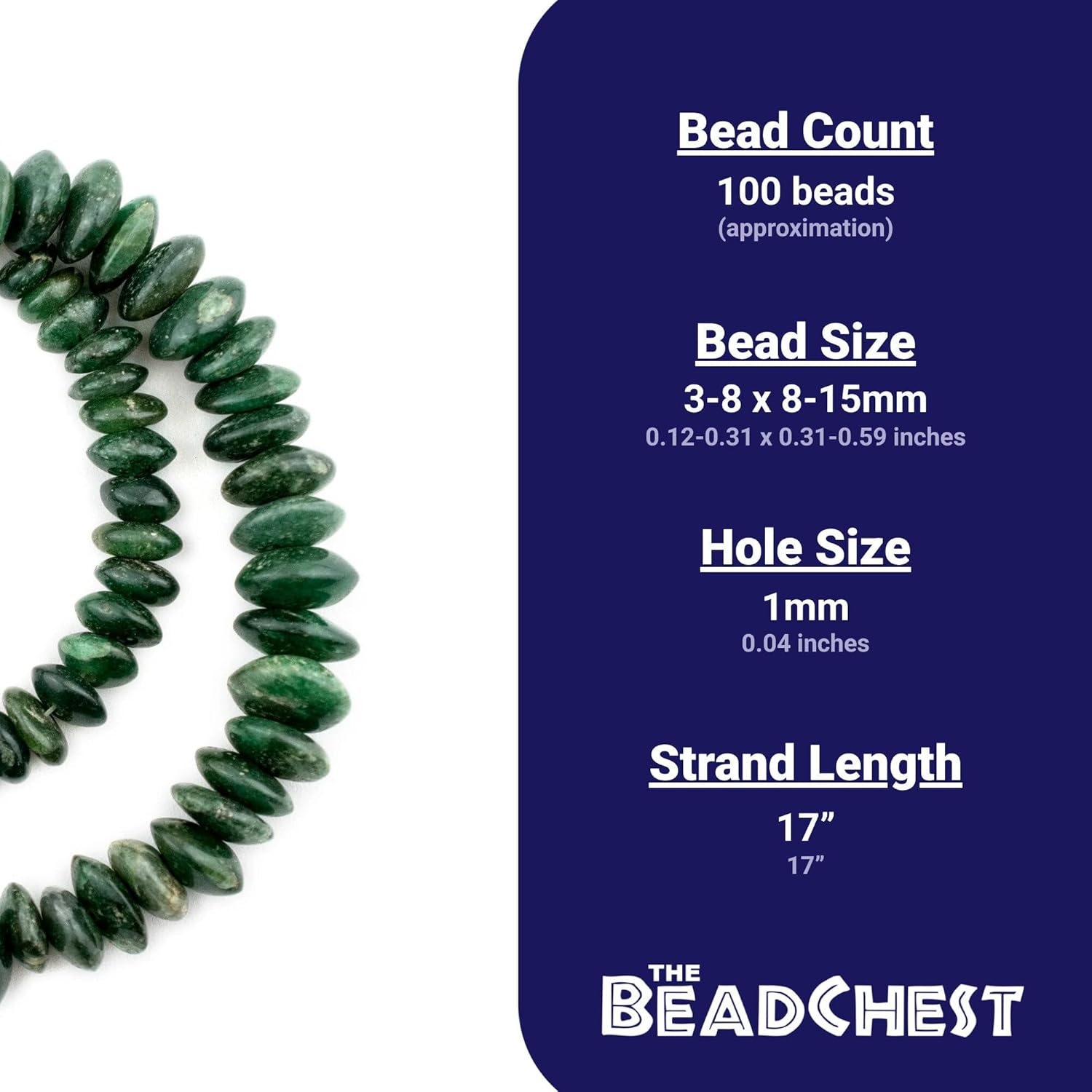 The Bead Chest: Graduated Dark Green Aventurine Saucer Beads | Stone Jewelry Craft with Full Strand