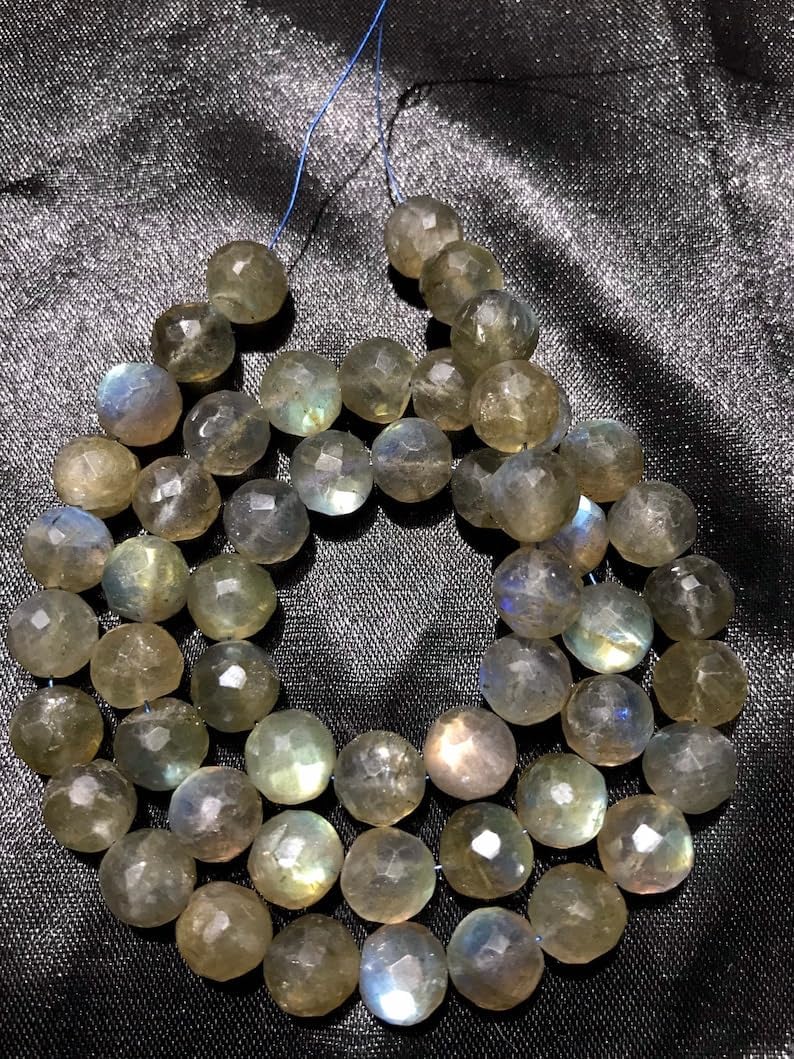 Natural Labradorite Round Faceted Beads 9mm 18 inch Long String Jewelry Making Gemstone Beads for Necklace Bracelet
