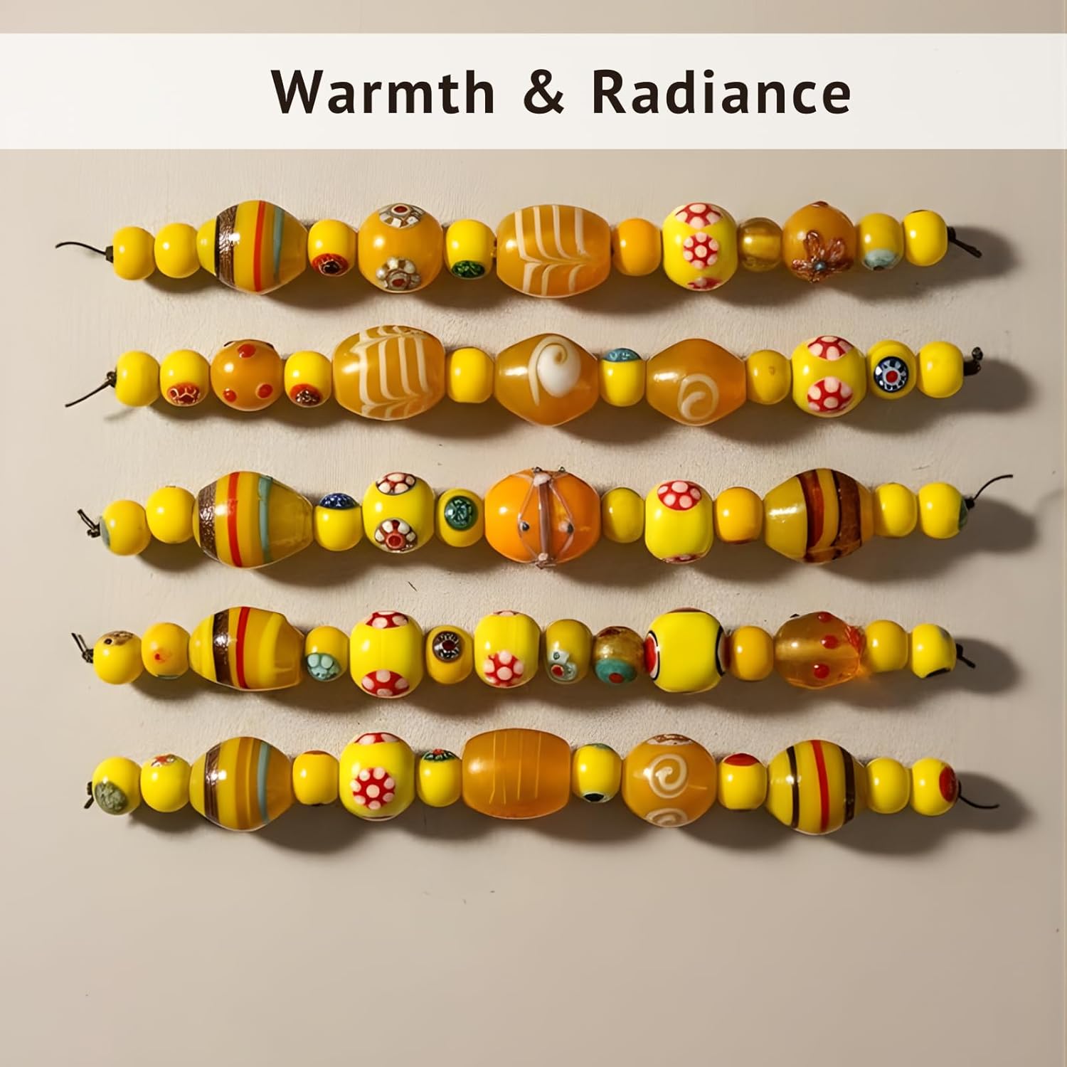 Yellow Lampwork Glass Beads | Artistic Mixed-Shape Spacer Bead Strands for Adult Jewelry Making & Professional Craft Design | 50 Strands of Handmade Glass Craft Beads.