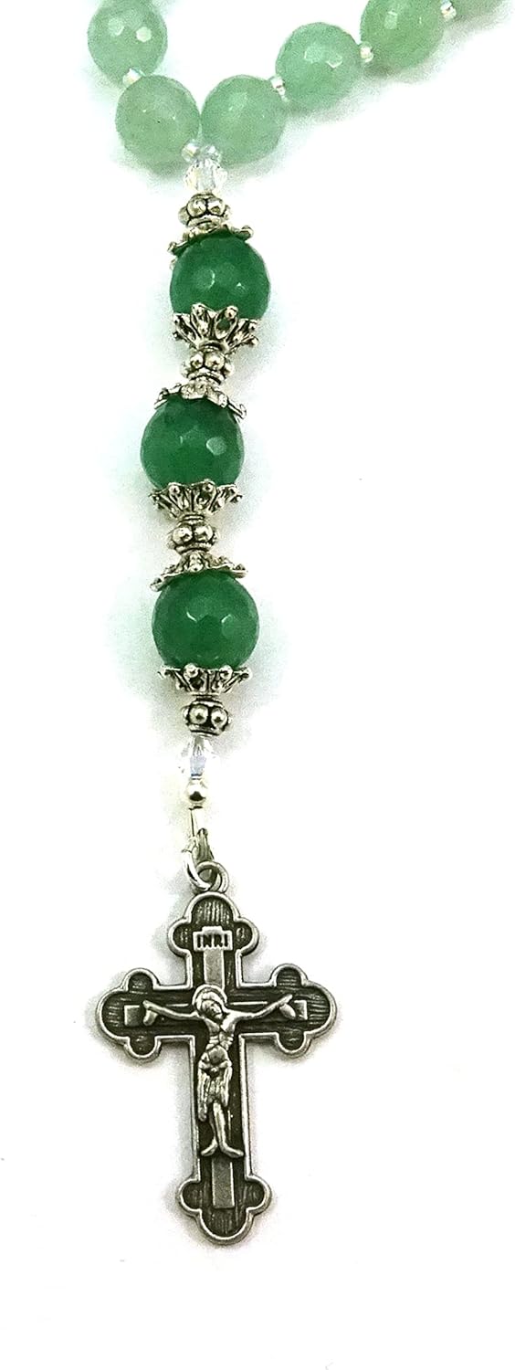 Christian Orthodox Prayer Beads Komboskini Chotki Aventurine Natural Gemstone Beads with Made in Holy Land Crucifix and Blessed in The Church of The Holy Sepulcher